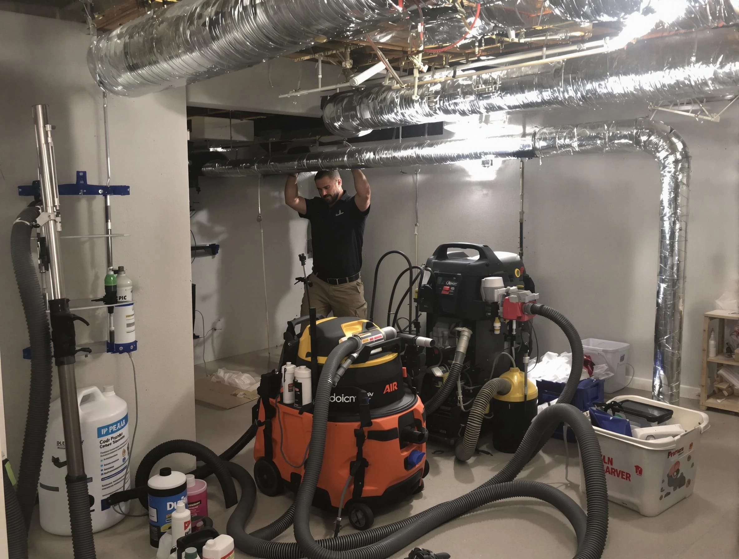 Mapleton Air Duct Cleaning specialist performing professional mold removal from air ducts using safety equipment in Mapleton