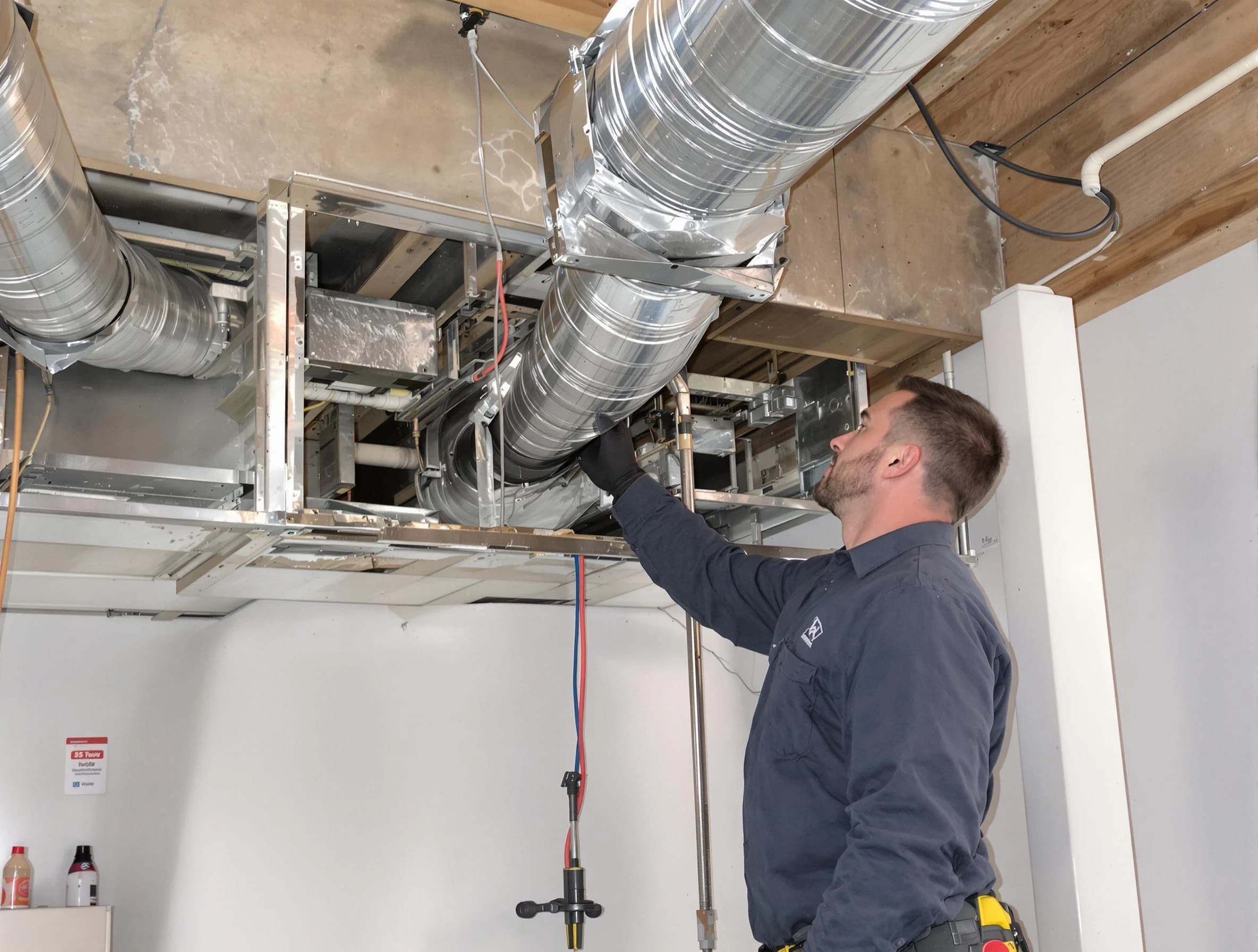 Mapleton Air Duct Cleaning technician performing professional air duct repair using specialized tools in Mapleton