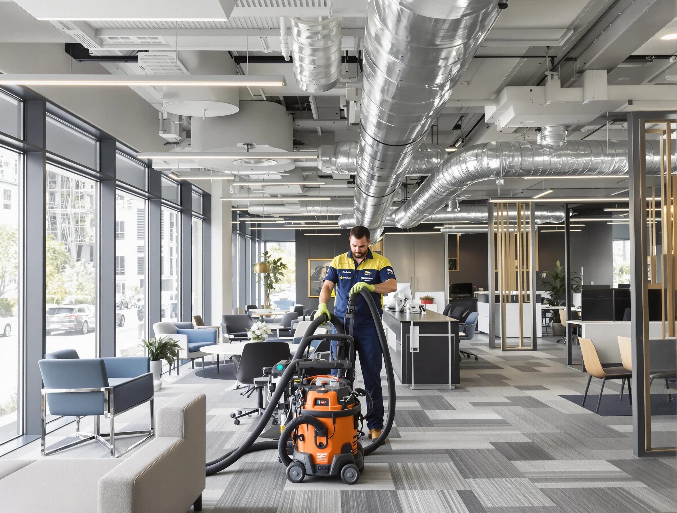 Mapleton Air Duct Cleaning team performing thorough commercial duct cleaning at a Mapleton business center