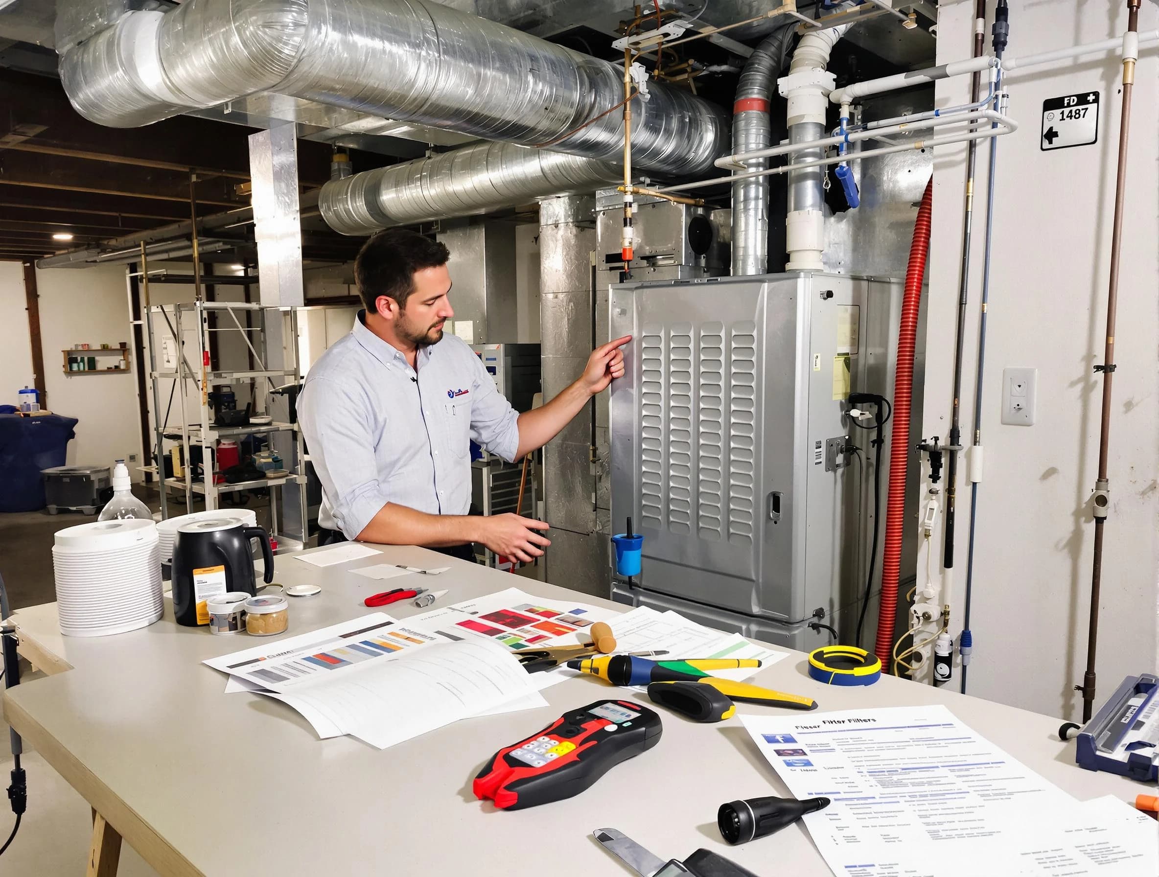 Mapleton Air Duct Cleaning inspector conducting detailed filter system evaluation using professional diagnostic tools in Mapleton